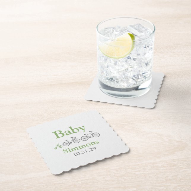 Dessous-de-verre En Papier Baby shower à vélos vert (En situation)