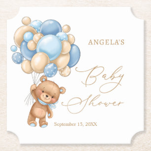 Dessous-de-verre En Papier Baby shower Ballons Bleus Ours Teddy