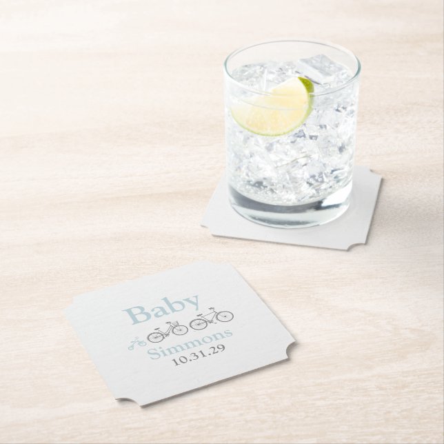 Dessous-de-verre En Papier Baby shower Bicyclette Bleu (En situation)
