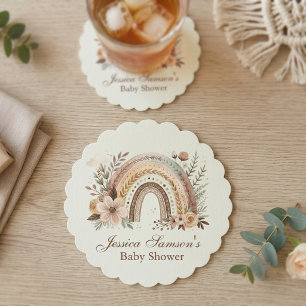 Dessous-de-verre En Papier Baby Shower Bohème Arc-en-Ciel et Fleurs