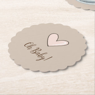 Dessous-de-verre En Papier Baby Shower Cœur Rose Crème