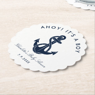 Dessous-de-verre En Papier Baby shower d'Ancre bleu marine