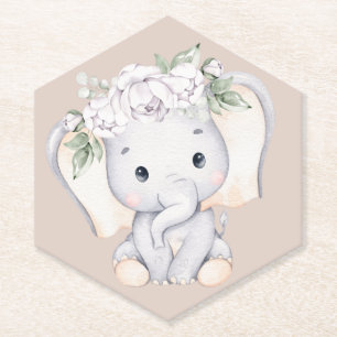 Dessous-de-verre En Papier Baby shower d'aquarelle Little Elephant
