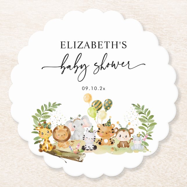 Dessous-de-verre En Papier Baby shower de la Jungle Party (Devant)