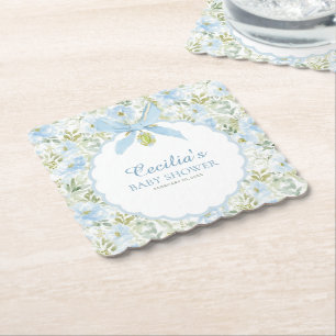 Dessous-de-verre En Papier Baby Shower Garçon Ruban Bleu Floral Vintage