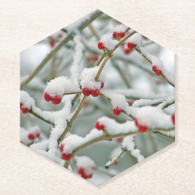 Dessous-de-verre En Papier Baies rouges dans la neige (Devant)