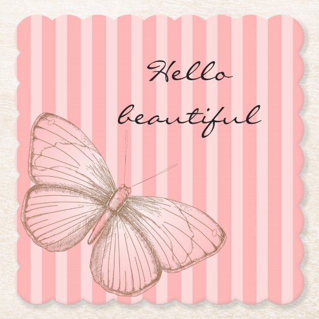 Dessous-de-verre En Papier Bandes roses avec papillon (Devant)