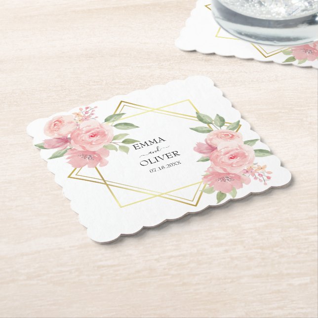 Dessous-de-verre En Papier Beau Roses d'aquarelle rose (Incliné)