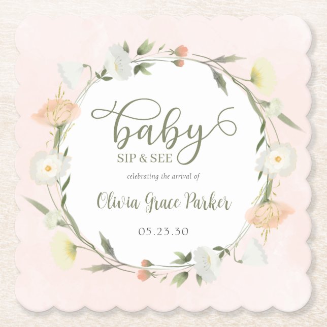 Dessous-de-verre En Papier Bébé fleur sauvage Sip Et Voir (Devant)