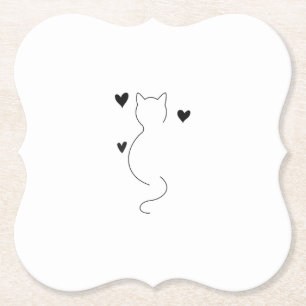 Dessous-de-verre En Papier Belle ligne de chat, avec trois coeurs