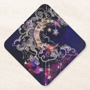 Dessous-de-verre En Papier Belle Lune Boho Stars Bleu pourpre