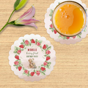 Dessous-de-verre En Papier Berry First Strawberry et Bear Anniversaire