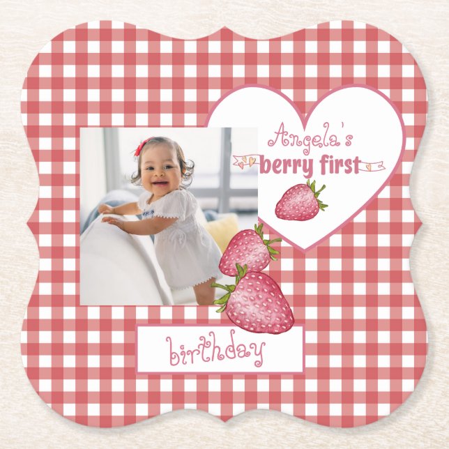 Dessous-de-verre En Papier Berry fraise Premier anniversaire (Devant)