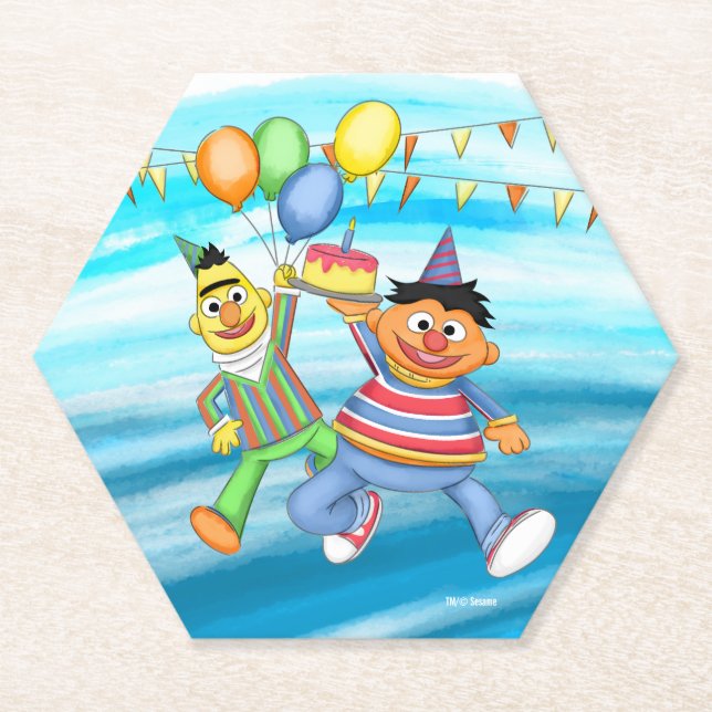 Dessous-de-verre En Papier Bert et Ernie Balloons d'anniversaire (Devant)