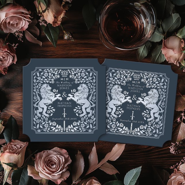 Dessous-de-verre En Papier Billet bleu Mariage d'épée médiévale Royal Lion (Créateur téléchargé)