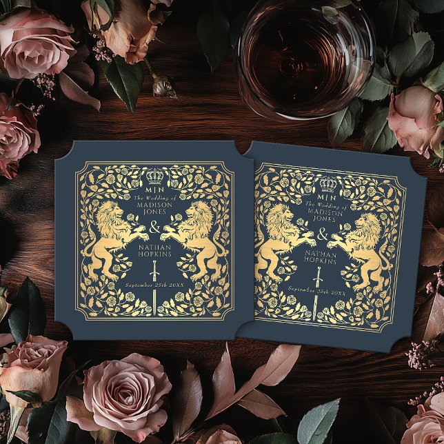 Dessous-de-verre En Papier Billet Mariage d'épée médiévale Blue Royal Lion (Créateur téléchargé)