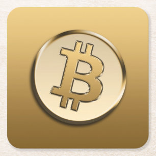 Dessous de verre en papier Bitcoin doré - carré