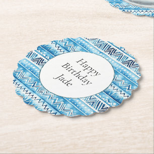 Dessous-de-verre En Papier Bleu Blanc Tribal Stripes Anniversaire