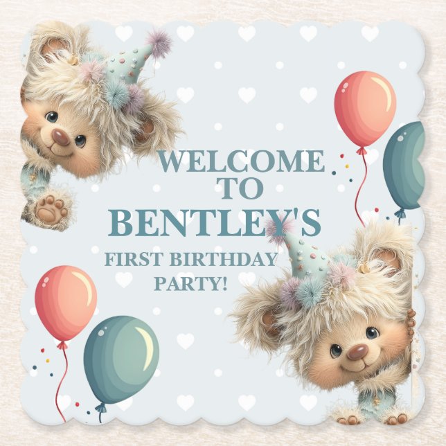 Dessous-de-verre En Papier Blue Balloon Hedgehogs Celebration (Devant)