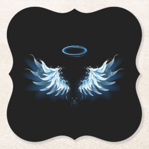 Dessous-de-verre En Papier Blue Glowing Angel Wings on black background