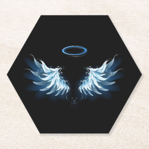 Dessous-de-verre En Papier Blue Glowing Angel Wings on black background