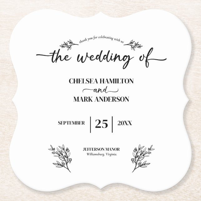 Dessous-de-verre En Papier Boho Mariage de script tendance (Devant)