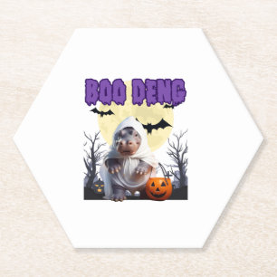 Dessous-de-verre En Papier Boo Deng Moo Deng Cute Baby Pygmy Hippo Halloween