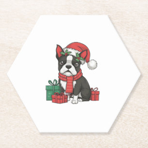Dessous-de-verre En Papier Boston Terrier Chien Noël Fêtes de Noël Père Noël