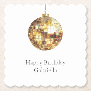 Dessous-de-verre En Papier Boule disco dorée d'anniversaire