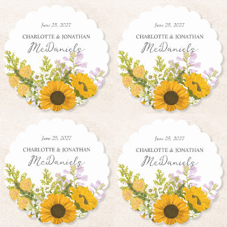 Dessous-de-verre En Papier Bouquet de tournesols modernes jaunes pour mariage