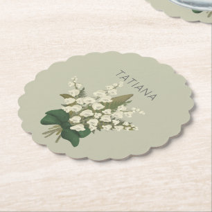 Dessous-de-verre En Papier Bouquet floral de muguet de mai avec nom personnal