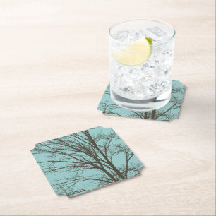 Dessous-de-verre En Papier Branches d'arbre Brown bleu rustique