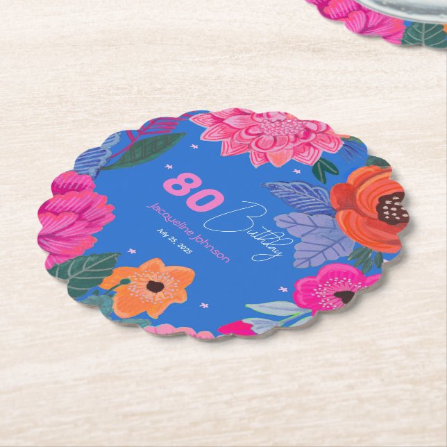 Dessous-de-verre En Papier Bright Fleur sauvage Pink Blue fête d'anniversaire (Incliné)