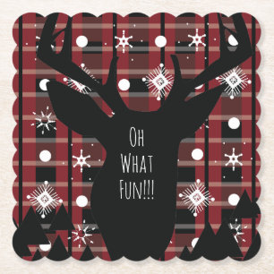 Dessous-de-verre En Papier Buffalo Plaid Deer Snowflakes Noël