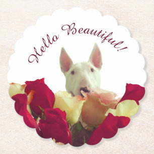 Dessous-de-verre En Papier Bull terrier avec salutation rose - Hello Beautifu
