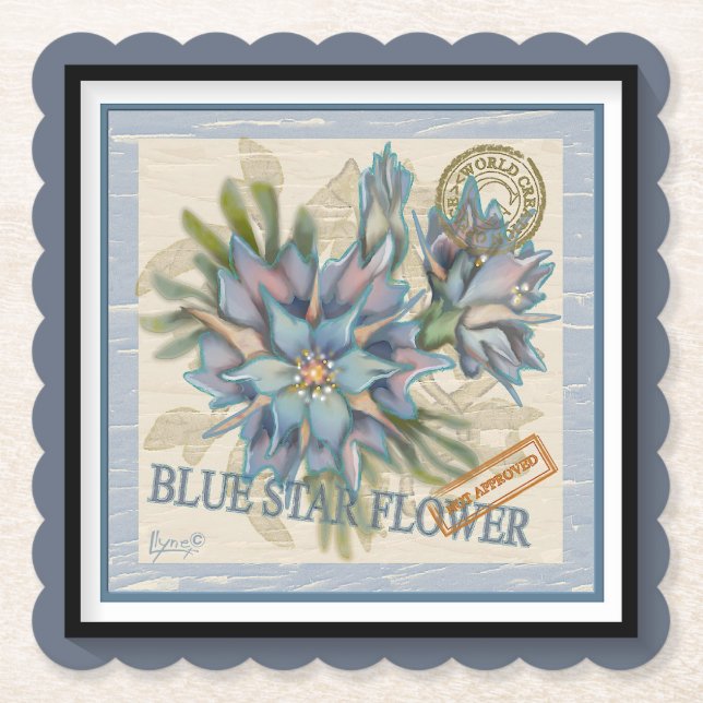 Dessous-de-verre En Papier Bureau de création G fleur bleue (Devant)