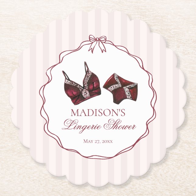 Dessous-de-verre En Papier Burgundy Red Lingerie Shower Lace Bachelorette (Devant)