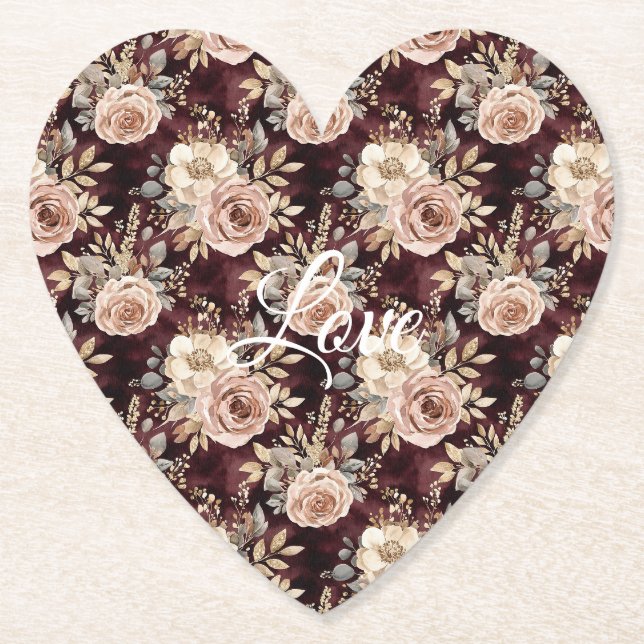 Dessous-de-verre En Papier Burgundy Rouge Blush Floral Mariage (Devant)