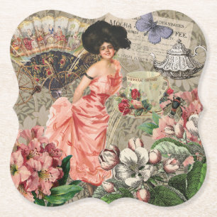 Dessous-de-verre En Papier Café Lady Victorian Femme Rose Classy