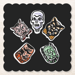 Dessous-de-verre En Papier Caractères Halloween classiques   Sombre