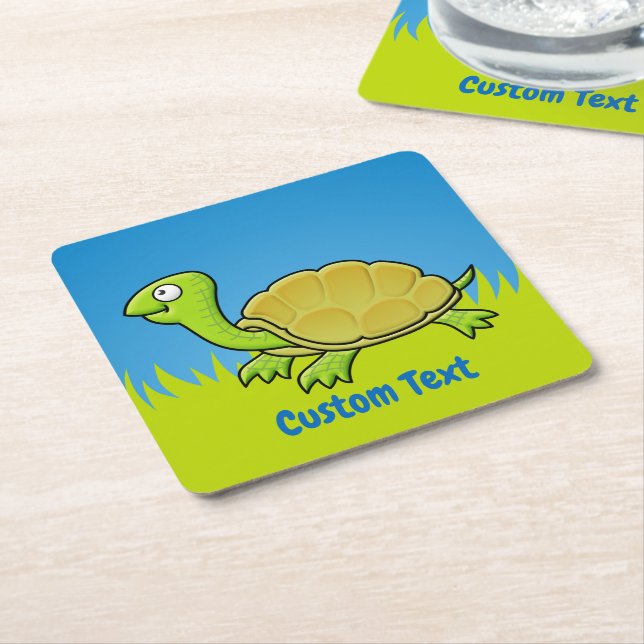 Dessous de verre en papier Carré de tortue caricat (Incliné)