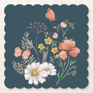 Dessous-de-verre En Papier Carré Fleur sauvage bleu Apricot Peach Rose
