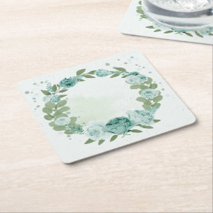 dessous de verre en papier carré floral bleu roman