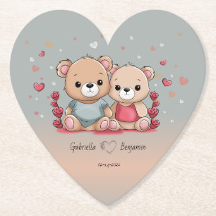 Dessous-de-verre En Papier Cartoon mignon Teddy Lovers Coeurs Saint Valentin
