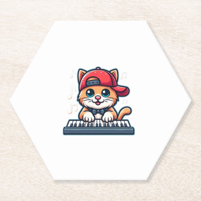 Dessous-de-verre En Papier Cat Jouer Piano Design pour la musique et les Amou (Devant)