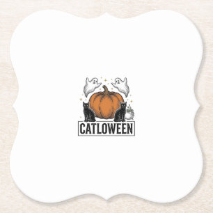 Dessous-de-verre En Papier Catloween Chat Noir Fantôme Halloween Conception V
