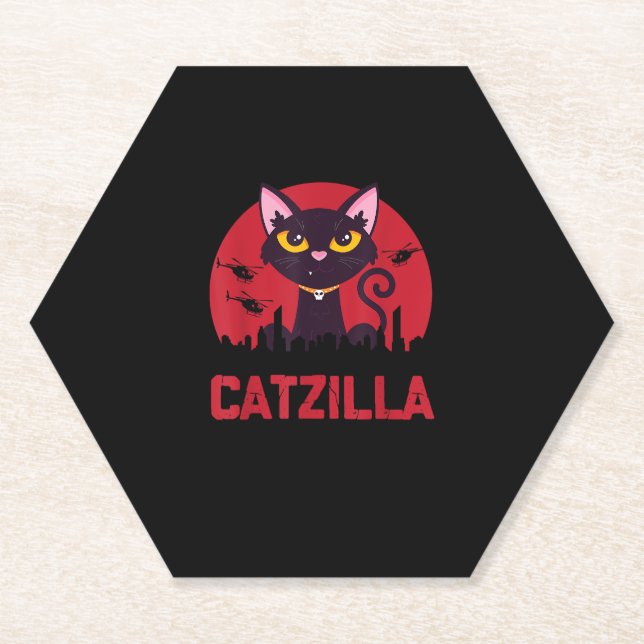 Dessous-de-verre En Papier Catzilla Funny Chat Monster (Devant)