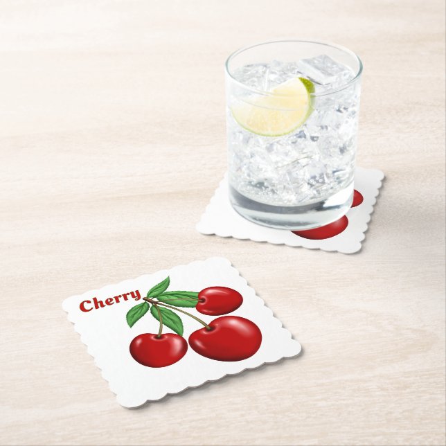 Dessous-de-verre En Papier Cerises rouges Design personnalisé (En situation)