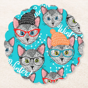 Dessous-de-verre En Papier Chat dans le casquette