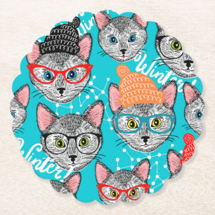 Dessous-de-verre En Papier Chat dans le casquette